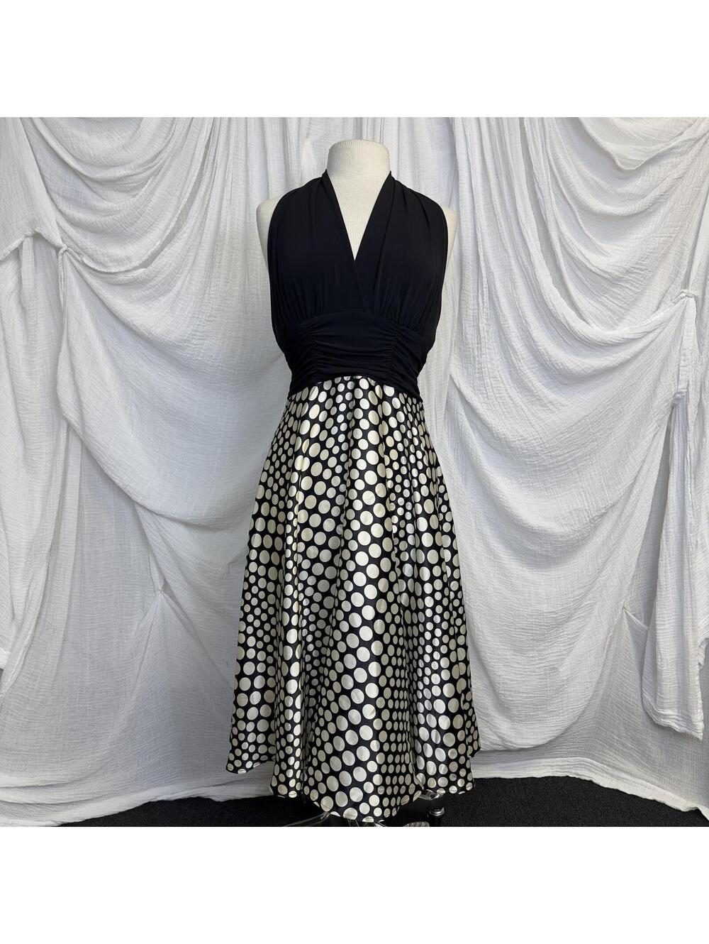Vintage Preppy Minimalist Black Polka Dot Satin Dress